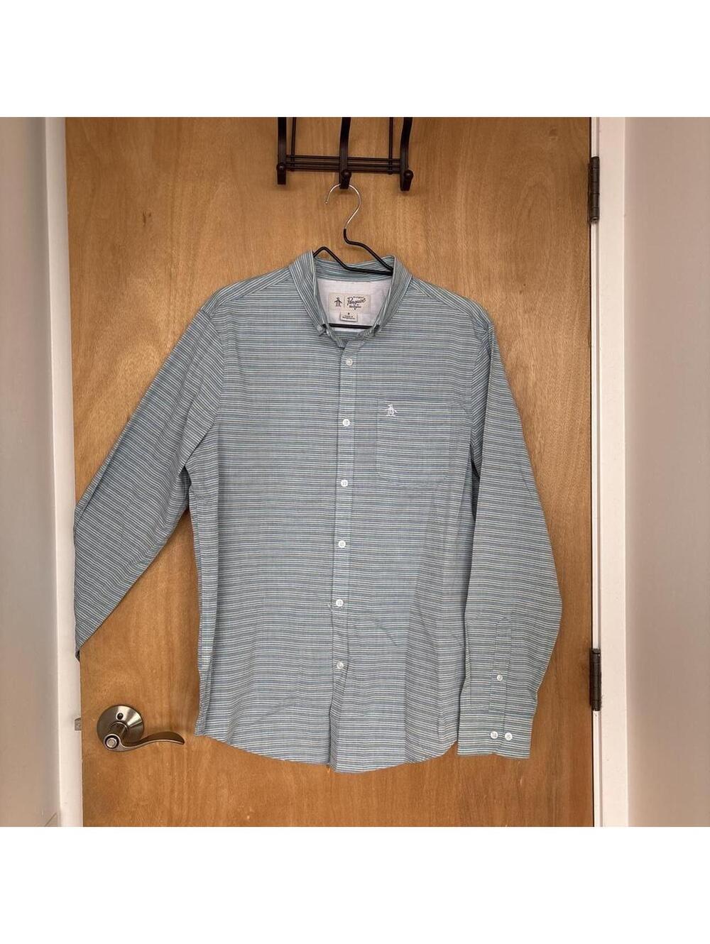Original Penguin Striped Button Down Shirt Blue Green Men’s M Preppy